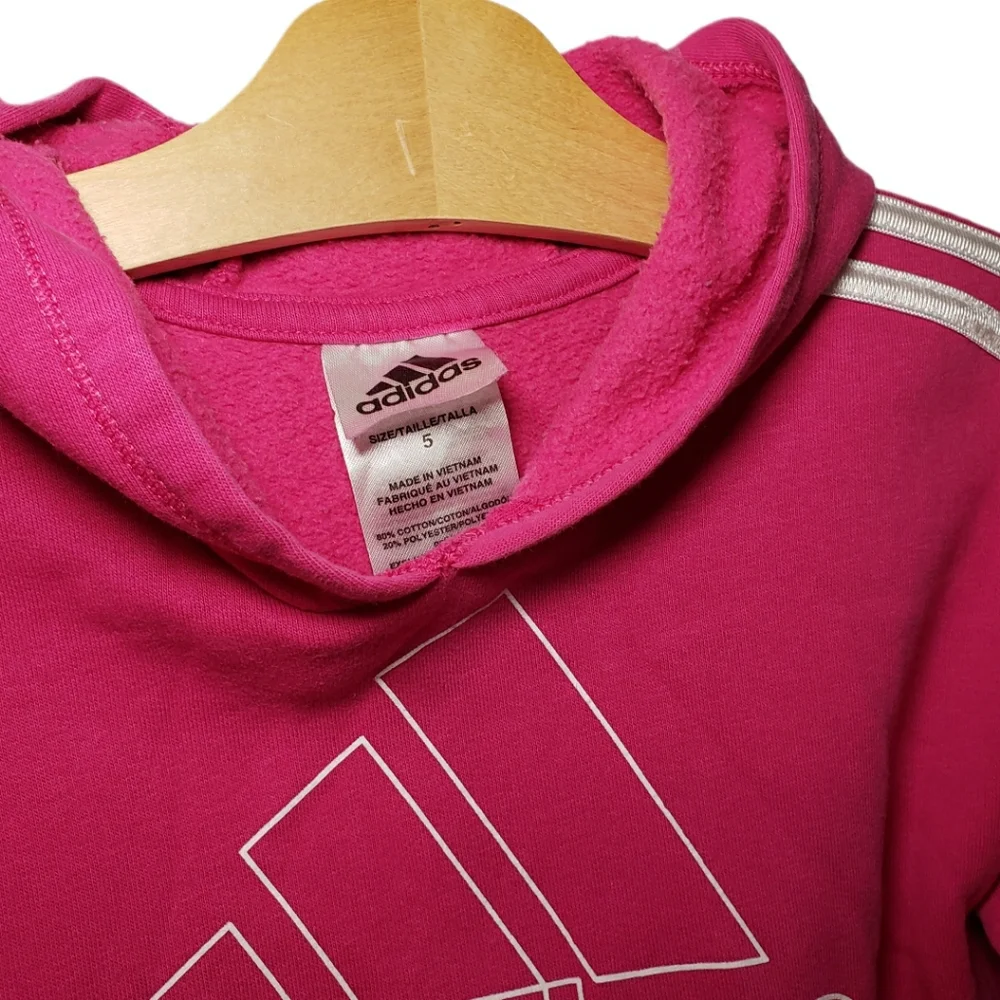 Adidas Size 5 Girls Pink Black and White Logo Hooded Hoodie Sweatshirt